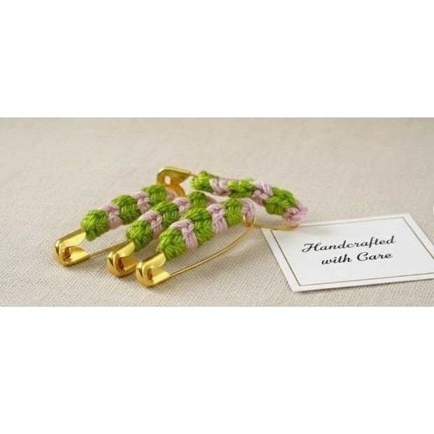 Handmade Crochet Brooch Pink Green Boho Charm Accent